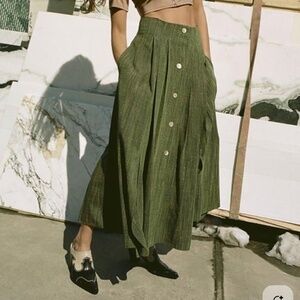Maryam Nassir Zadeh Green Maxi Woven Pleated Skirt MNZ 6